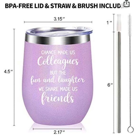 Wine tumbler with straw and lid whimsical for coworker - Picture 2 of 3